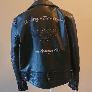 Harley-Davidson Black Leather Biker Jacket, Vintage, men's XL